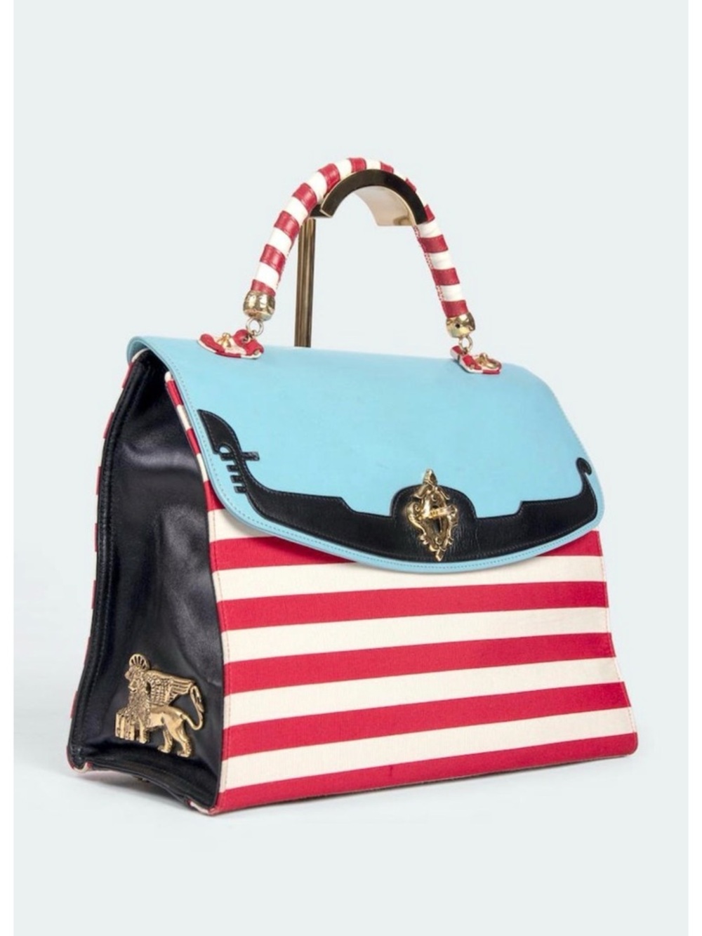 MOSCHINO COUTURE "I Love Venice" Blue Red White Top Handle Bag & Strap - Picture 3 of 9